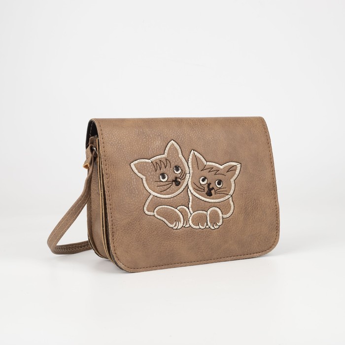 Сумка женская "Котята", отдел на молнии, регулируемый ремень, цвет хаки