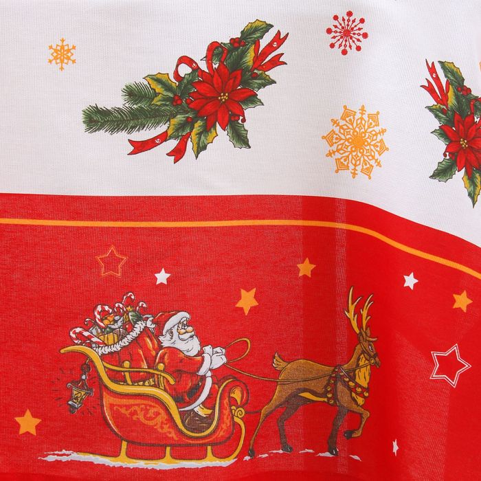 Скатерть "Доляна" Новогодние сани 110х150 см, 100% хлопок, рогожка, 162 г/м²