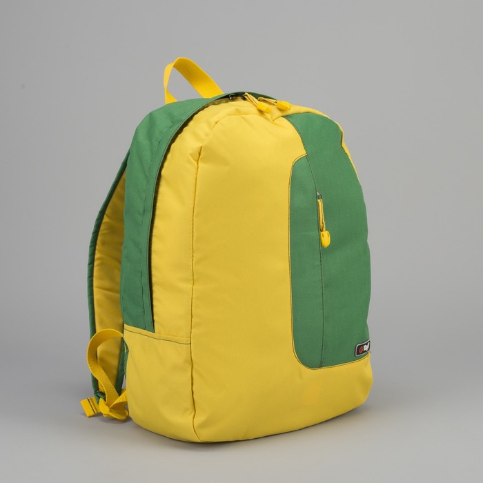 Рюкзак молодёжный, отдел на молнии, 2 наружных кармана, цвет жёлтый/зелёный