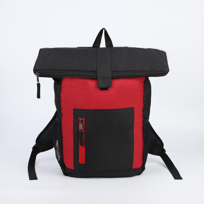 Рюкзак молодёжный, отдел на молнии, наружный карман, 2 боковые сетки, цвет чёрный/вишнёвый