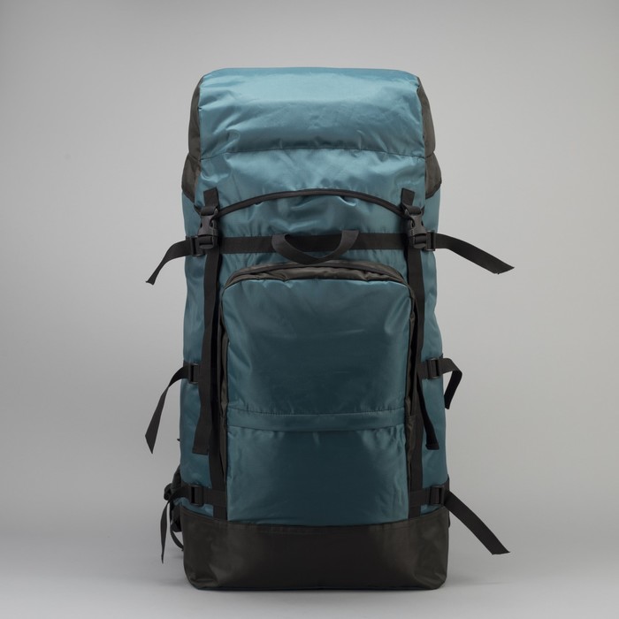 Рюкзак туристический "Урал", 75л, отдел на шнурке, 2 наружных кармана, цвет чёрный/зеленый