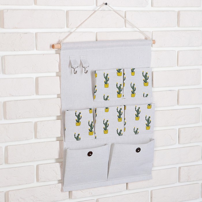 Органайзер с карманами подвесной "Кактус" 7 отделения 46,5х38 см, цвет серый