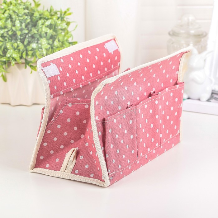 Бокс для мелочей "Горошек" 6 карманов, 25х16,5х16 см, цвет розовый