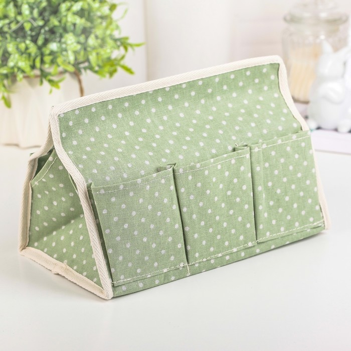 Бокс для мелочей &quot;Горошек&quot; 6 карманов, 25х16,5х16 см, цвет зелёный