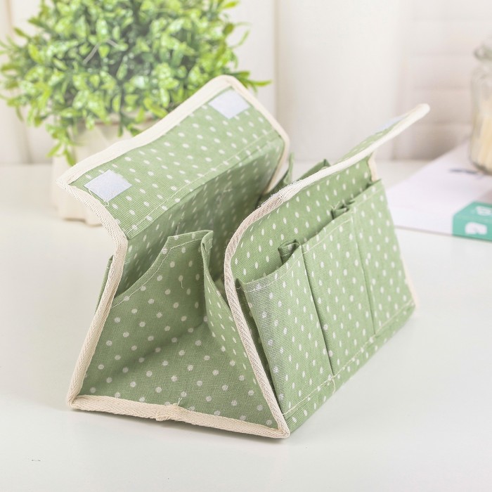 Бокс для мелочей "Горошек" 6 карманов, 25х16,5х16 см, цвет зелёный