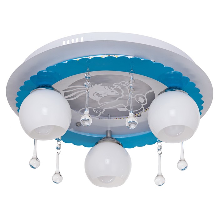 Люстра с пультом ДУ  "Детство" 3x40Вт E27 белый-синий 40х40х20см.