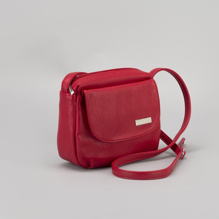 Сумка женская, отдел на молнии, наружный карман, длинный ремень, цвет красный