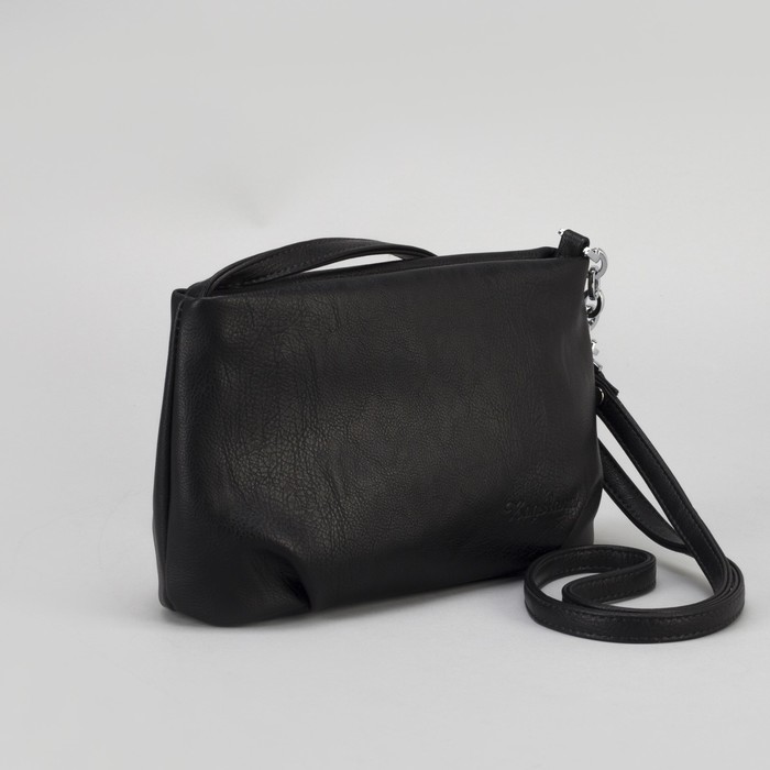 Сумка женская, отдел на молнии, наружный карман, длинный ремень, цвет чёрный