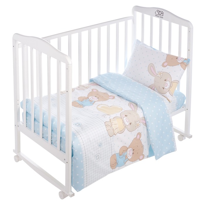 КПБ Orsetto: простынь 60 х 120 см, на резинке, пододеяльник 110 х 140 см, наволочка 40 х 60 см, голубой, поплин