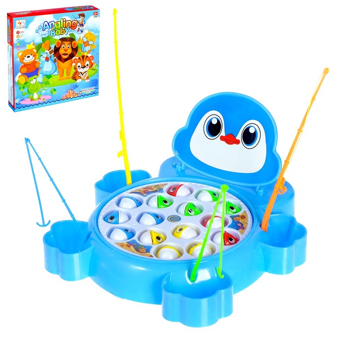 Рыбалка заводная "Пингвин", 15 рыбок, 4 удочки