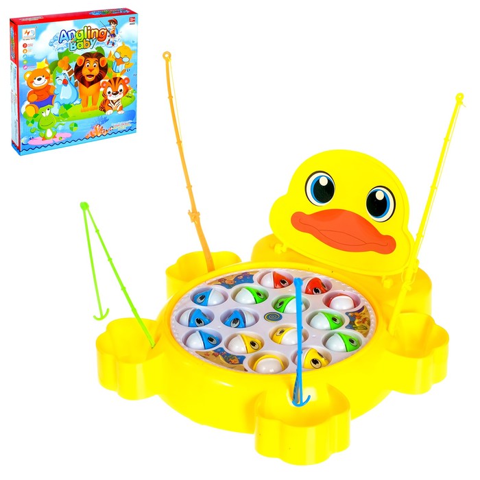 Рыбалка заводная "Утёнок", 15 рыбок, 4 удочки