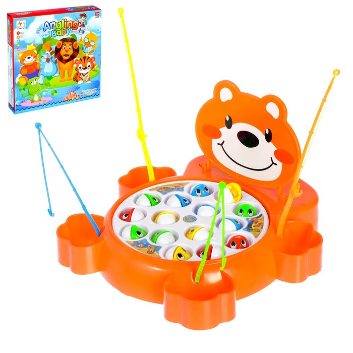 Рыбалка заводная "Мишка", 15 рыбок, 4 удочки