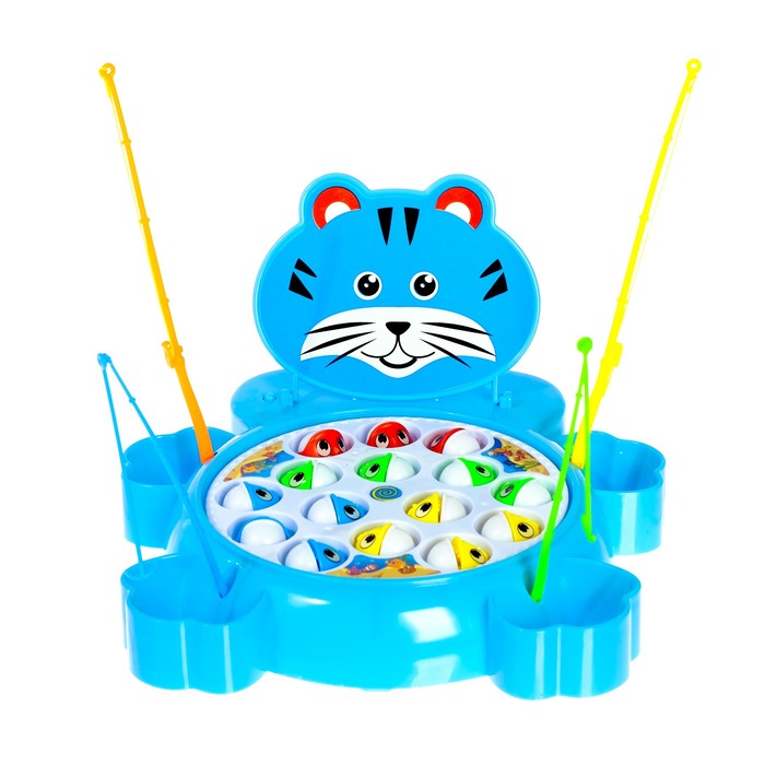 Рыбалка заводная "Котик", 15 рыбок, 4 удочки