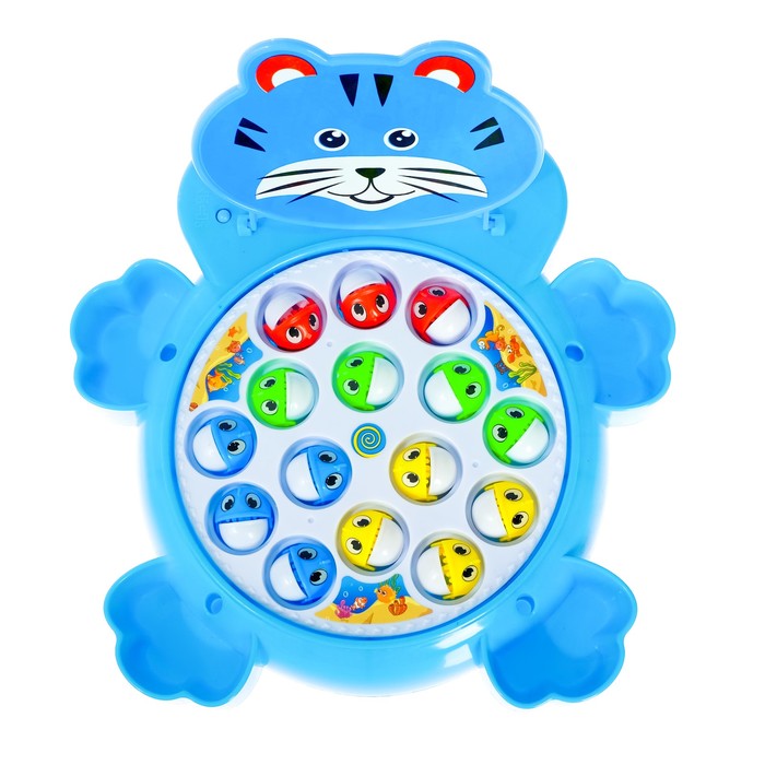 Рыбалка заводная "Котик", 15 рыбок, 4 удочки