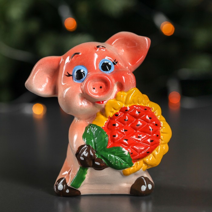 Копилка "Свинка с подсолнухом" 11 см