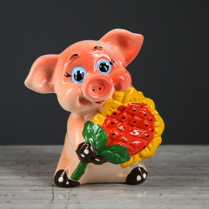 Копилка "Свинка с подсолнухом" 11 см