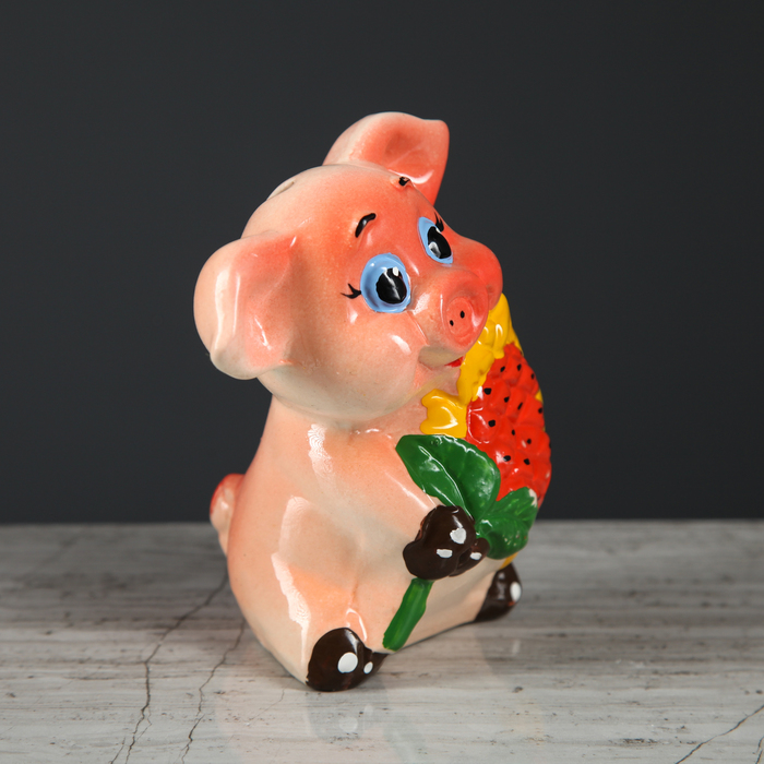 Копилка "Свинка с подсолнухом" 11 см