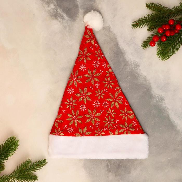 Колпак новогодний "Золотые цветы" красный 26*31 см