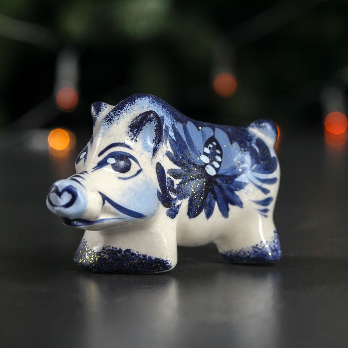 Сувенир "Кабанчик" малый гжель 9*5 см