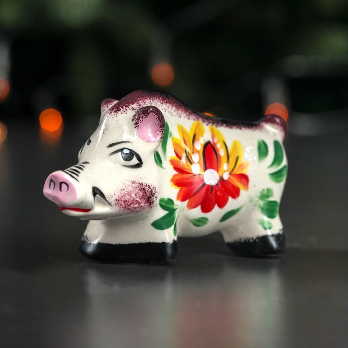 Сувенир "Кабанчик" малый цветы 9*5 см