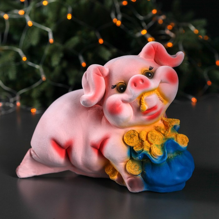 Копилка "Свинья с мешком" флок, микс