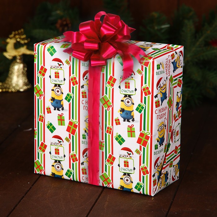 Бумага упаковочная глянцевая "С новым годом!" Гадкий Я, 100х70 см