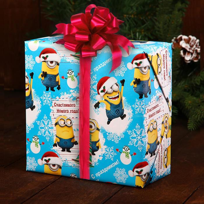 Бумага упаковочная глянцевая "Счастливого нового года!" Гадкий Я, 100х70 см