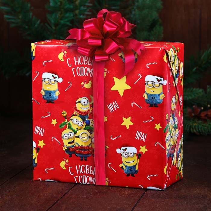 Бумага упаковочная глянцевая "С новым годом!" Гадкий Я, 50х70 см