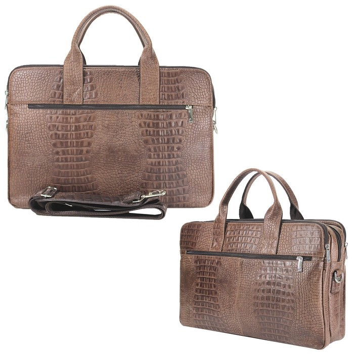 Сумка мужская, наружный карман, размер 41х29х9 см, цвет коричневый кайман