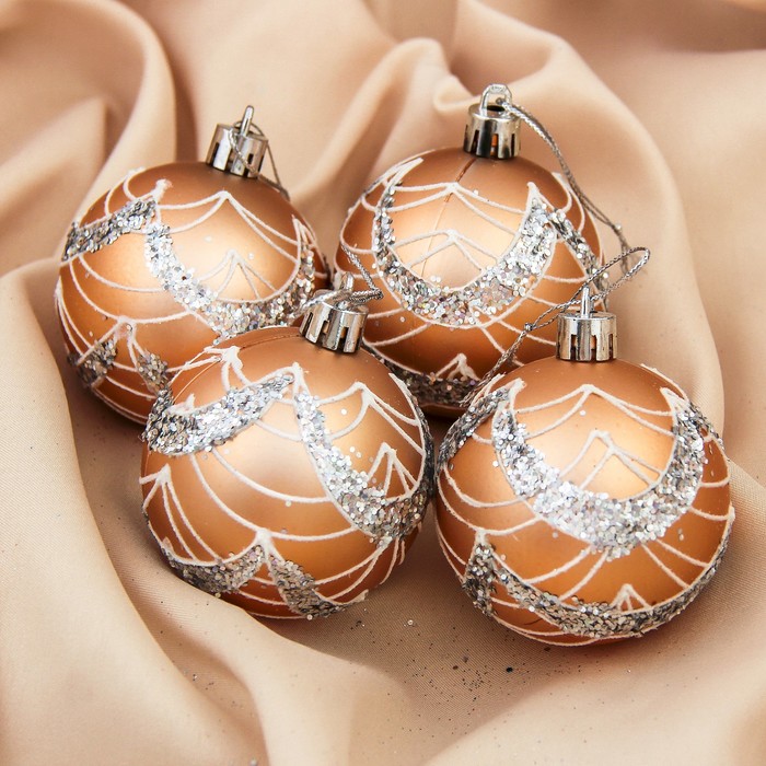 Набор шаров пластик d-6 см 4 шт "Эпоха" светло-оранжевый