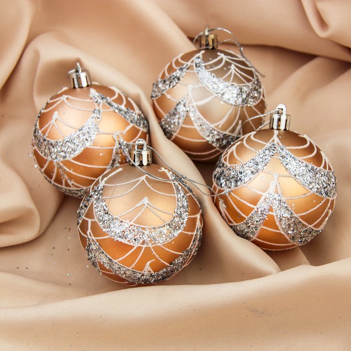 Набор шаров пластик d-7 см 4 шт "Эпоха" светло-оранжевый