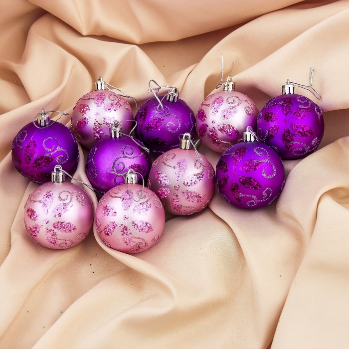 Набор шаров пластик d-6 см 10 шт "Романс" фиолет