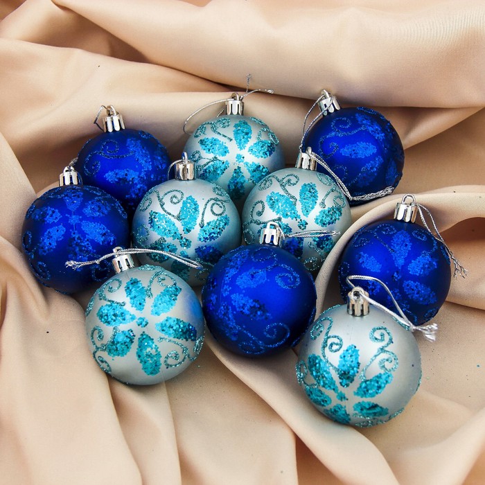 Набор шаров пластик d-6 см 10 шт "Романс" синий