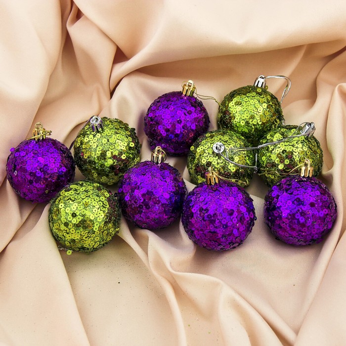 Набор шаров пластик d-6 см 10 шт "Ностальгия" желто фиолет