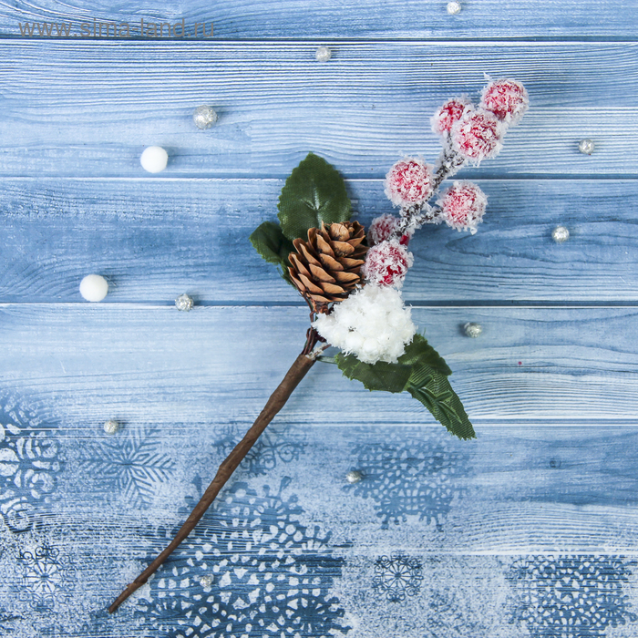 Декор Зимние грезы красные ягодки шишка снежок, 18 см