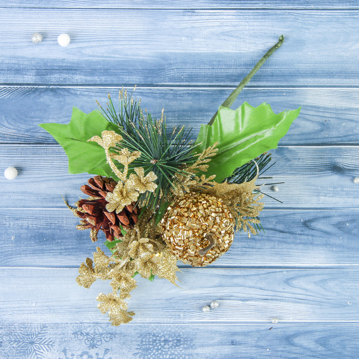 Декор "Зимние грезы" 15 см шишка яблоко в бисере золото