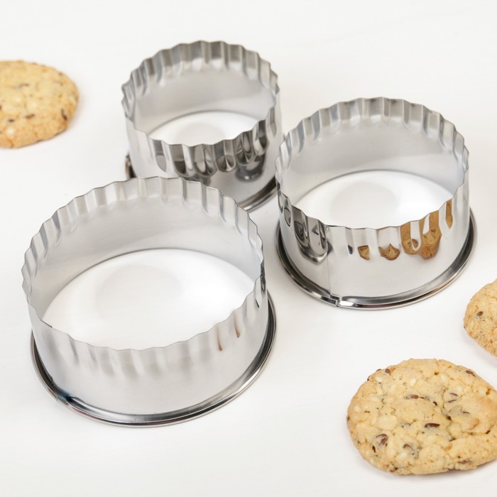 Набор форм для вырезания печенья "Круг рифленый", 3 шт
