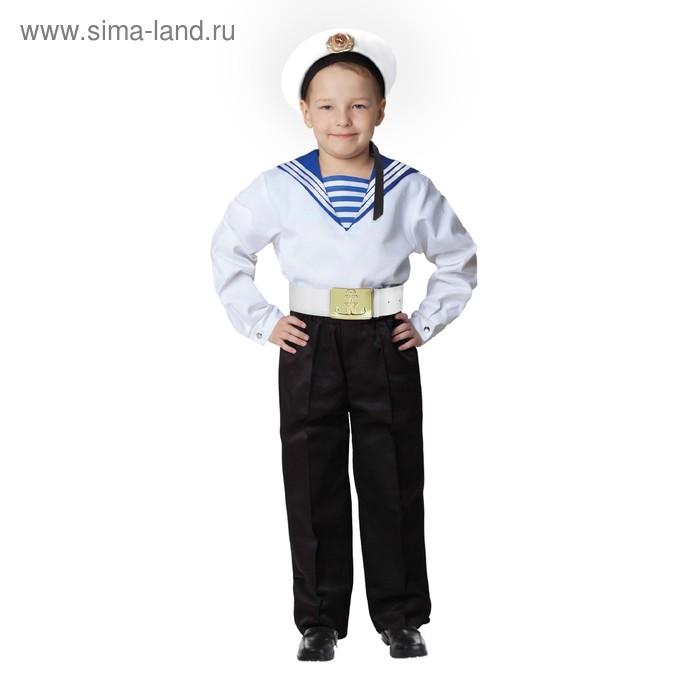 фото Карнавальный костюм «моряк в бескозырке» для мальчика, белая фланка, брюки, ремень, р. 28, рост 98-104 см страна карнавалия
