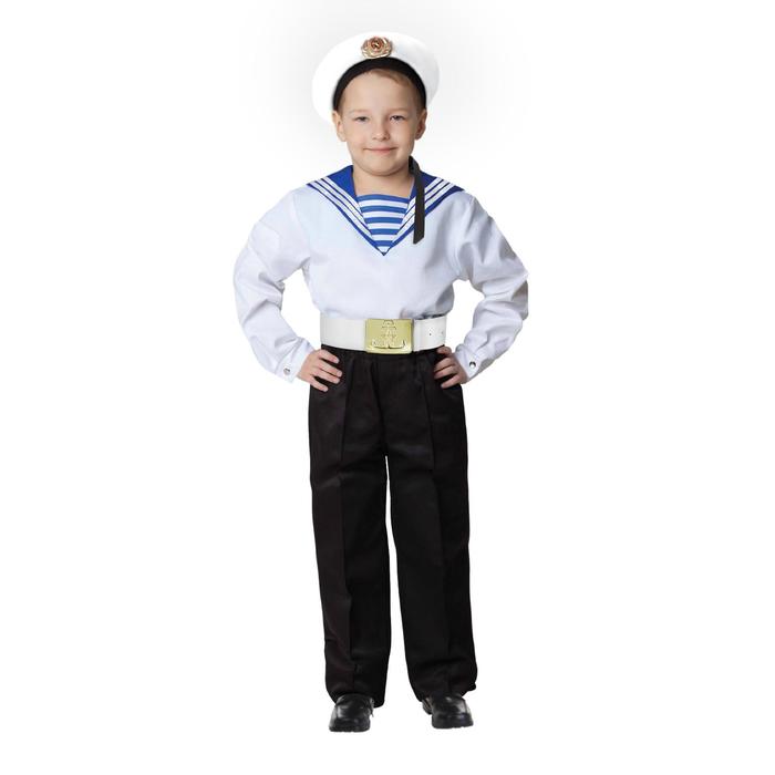 фото Карнавальный костюм «моряк в бескозырке» для мальчика, белая фланка, брюки, ремень, р. 36, рост 140 см страна карнавалия