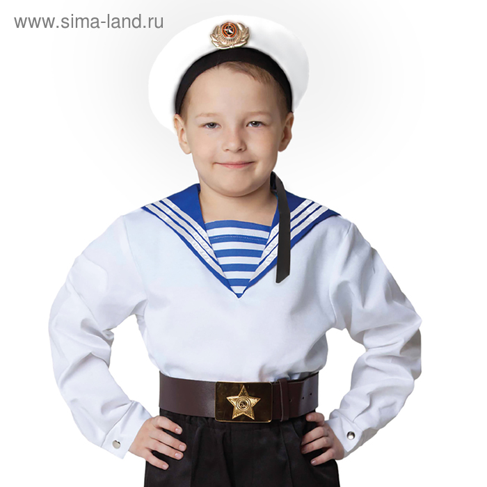 фото Морская рубашка «фланка», детская, р. 28, рост 98-104 см, цвет белый страна карнавалия