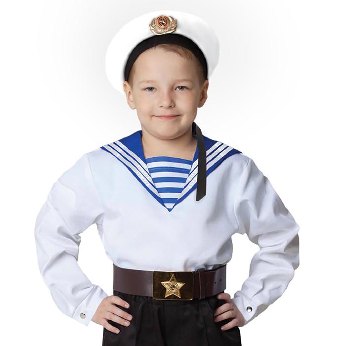 фото Морская рубашка «фланка», детская, р. 34, рост 134 см, цвет белый страна карнавалия