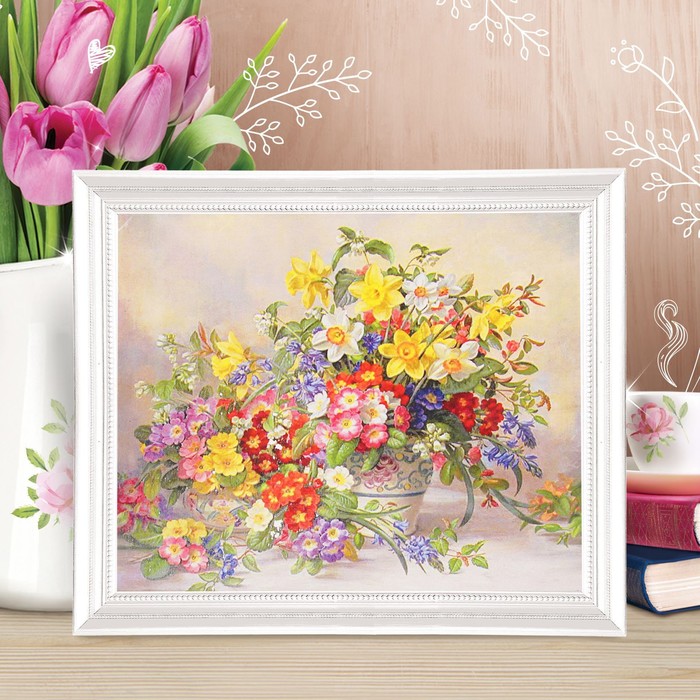 Роспись по холсту "Дивный букет" по номерам с красками по 3 мл+ кисти+инстр+крепеж 30*40