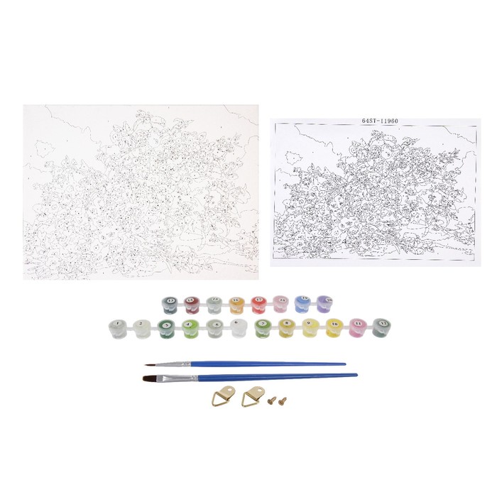 Роспись по холсту "Дивный букет" по номерам с красками по 3 мл+ кисти+инстр+крепеж 30*40