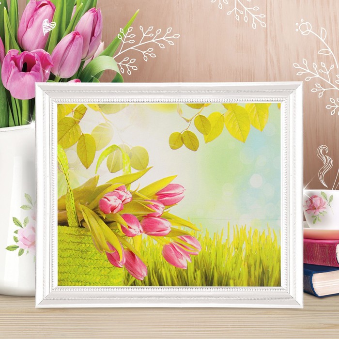 Роспись по холсту "Тюльпаны в корзине" по номерам с краск по 3 мл+ кисти+инстр+крепеж 30*40