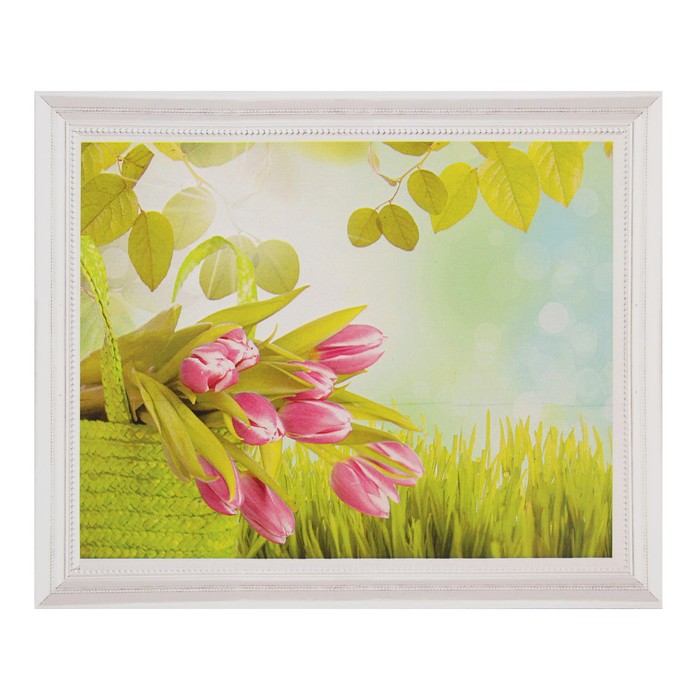 Роспись по холсту "Тюльпаны в корзине" по номерам с краск по 3 мл+ кисти+инстр+крепеж 30*40