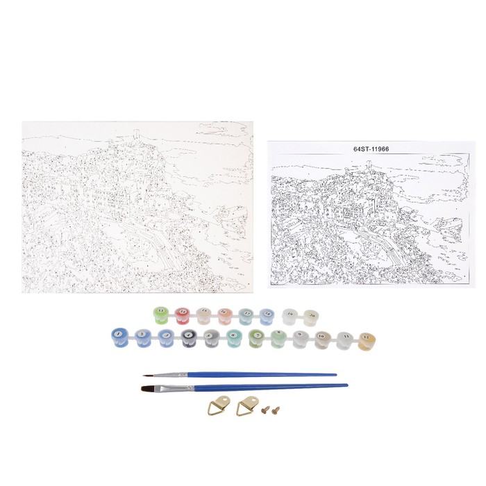 Роспись по холсту "Залив" по номерам с красками по 3 мл+ кисти+инстр+крепеж 30*40