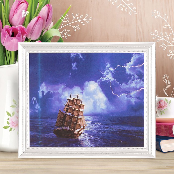 Роспись по холсту "Гроза в море" по номерам с красками по 3 мл+ кисти+инстр+крепеж 30*40