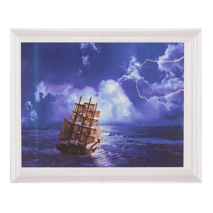 Роспись по холсту "Гроза в море" по номерам с красками по 3 мл+ кисти+инстр+крепеж 30*40