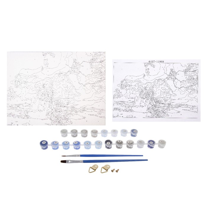 Роспись по холсту "Гроза в море" по номерам с красками по 3 мл+ кисти+инстр+крепеж 30*40