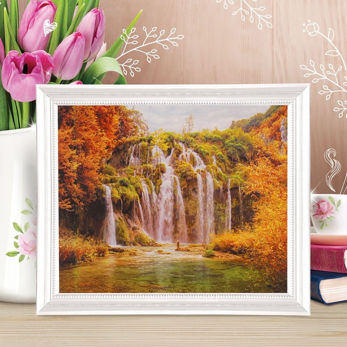 Роспись по холсту "Водопад" по номерам с красками по 3 мл+ кисти+инстр+крепеж 30*40